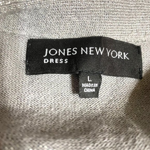 Jones New York JNY Silver Cowl Neck Metallic Sweater Dress L - Picture 7 of 7
